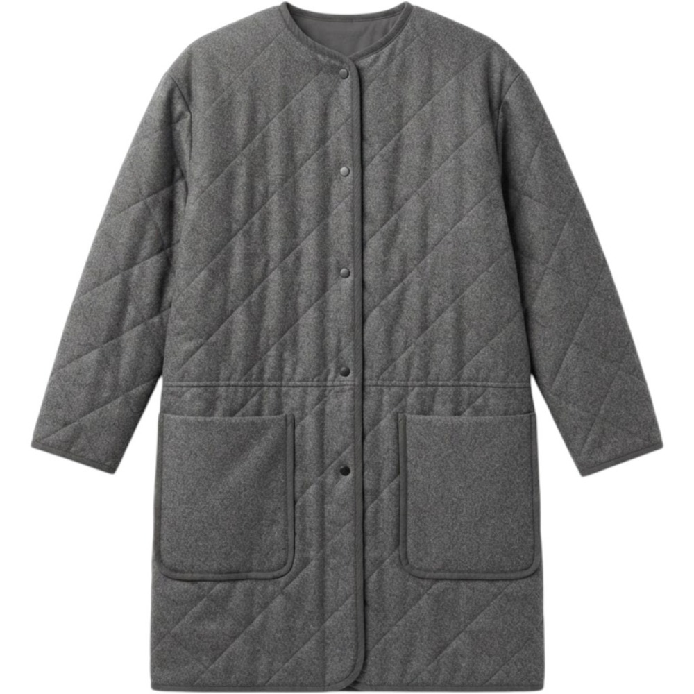 the CASHMERE Things Overlayer Quilted Wool Cashmere Coat Jacket Charcoal Gray